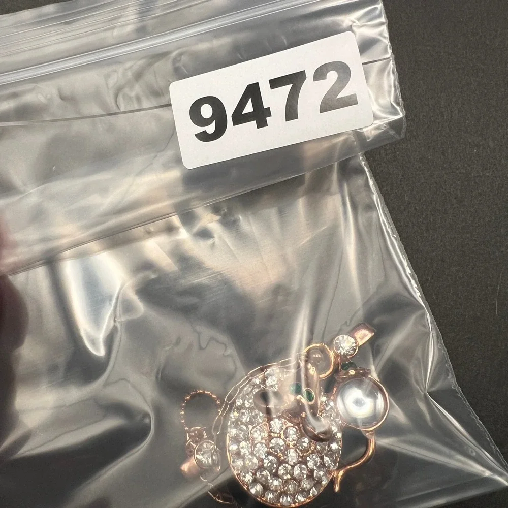 Rhinestone Mouse Brooch Rose Gold Clear Black Enamel Mice Animal Pin